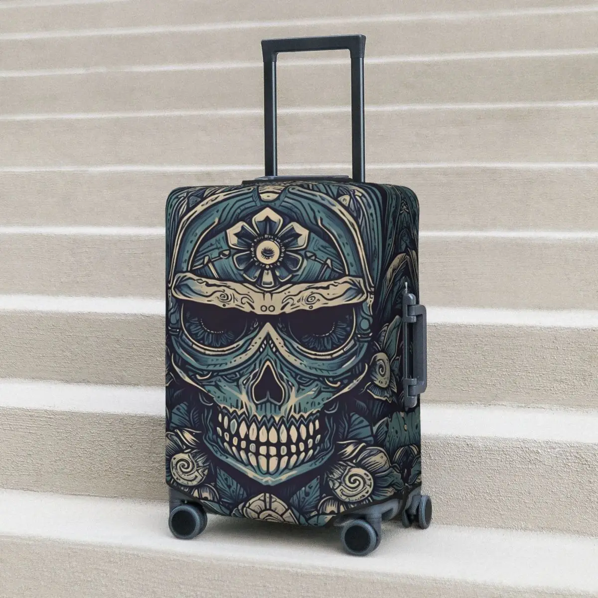 Gothic Print Suitcase Cover Holiday Blue Skull Elastic Luggage Case Travel Protection