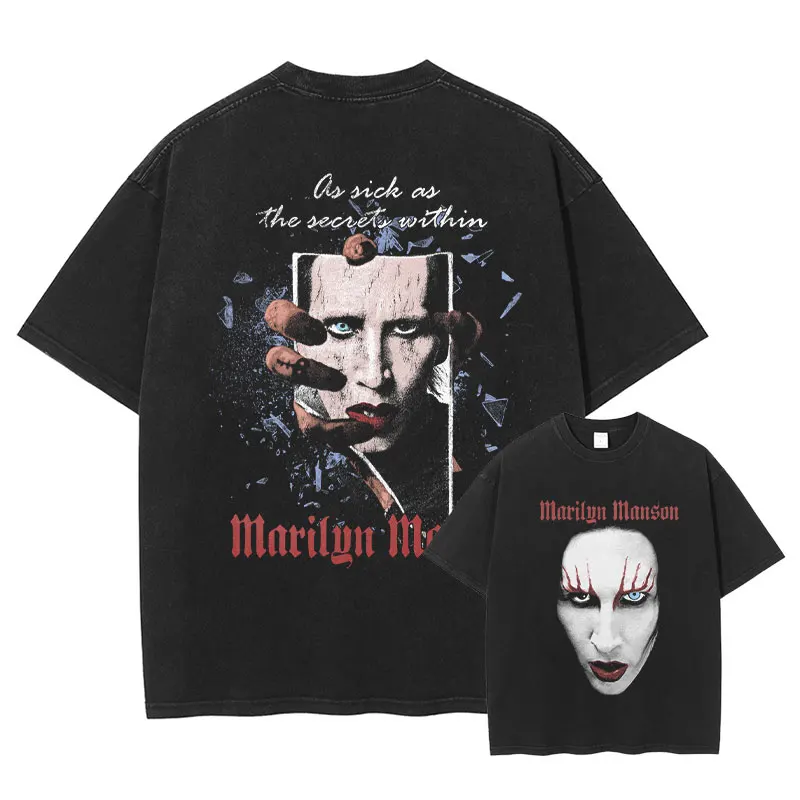 Manson Rock Band T-shirts Punk Style Vintage Washed T Shirt Oversize Streetwear Short Sleeve Hip Hop DTG Print Harajuku Top Tees