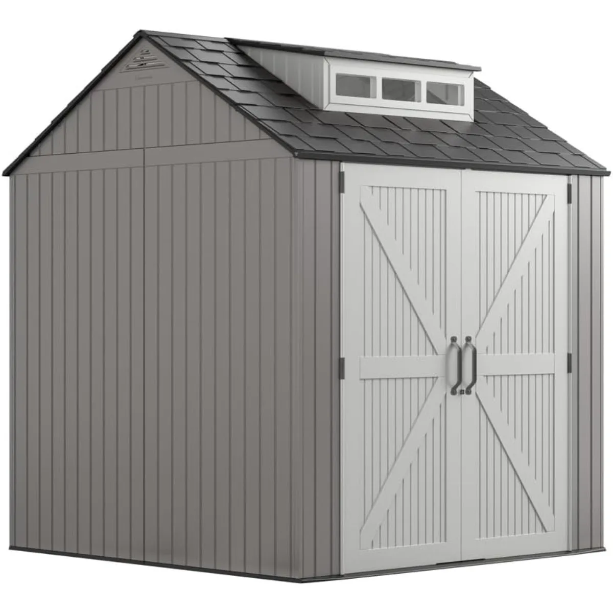 Resin Outdoor Storage Shed with Floor (7 X 7 Ft), Weather Resistant, Gray, Organization for Home/Backyard/Garden Tools/Lawn