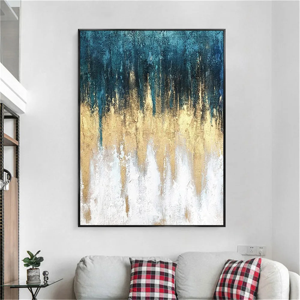 Home Decor Poster Modern Drawing Abstract Oil Painting On Canvas Blue Texture Wall Art Mural Indoor Trim Picture For Living Room