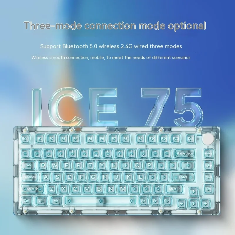 Monsgeek Ice 75 Mechanical Keyboard Three Mode Hot Swap Rgb With Fully Transparent Pc Uv Printed Keycaps Custom Gaming Keyboard