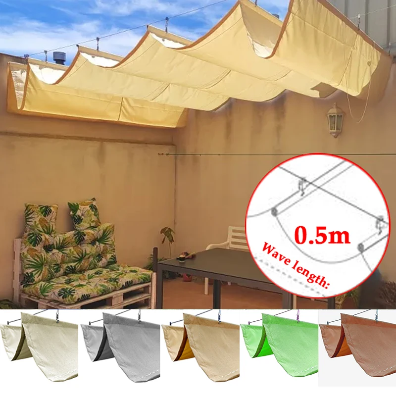 Wave Length 50cm Rainproof Wave Sunshade Sail Telescopic Outdoor Awning Pergolas Patio Sunproof Canopy Retractable Shading Net