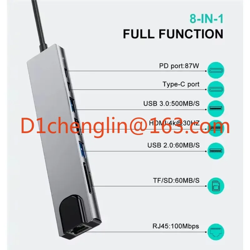 oriesmulti-functional 8 in 1 Usb 3.1 type c hub multi function adapter For MacBook Pro Laptop Expansion Dock Computer Access