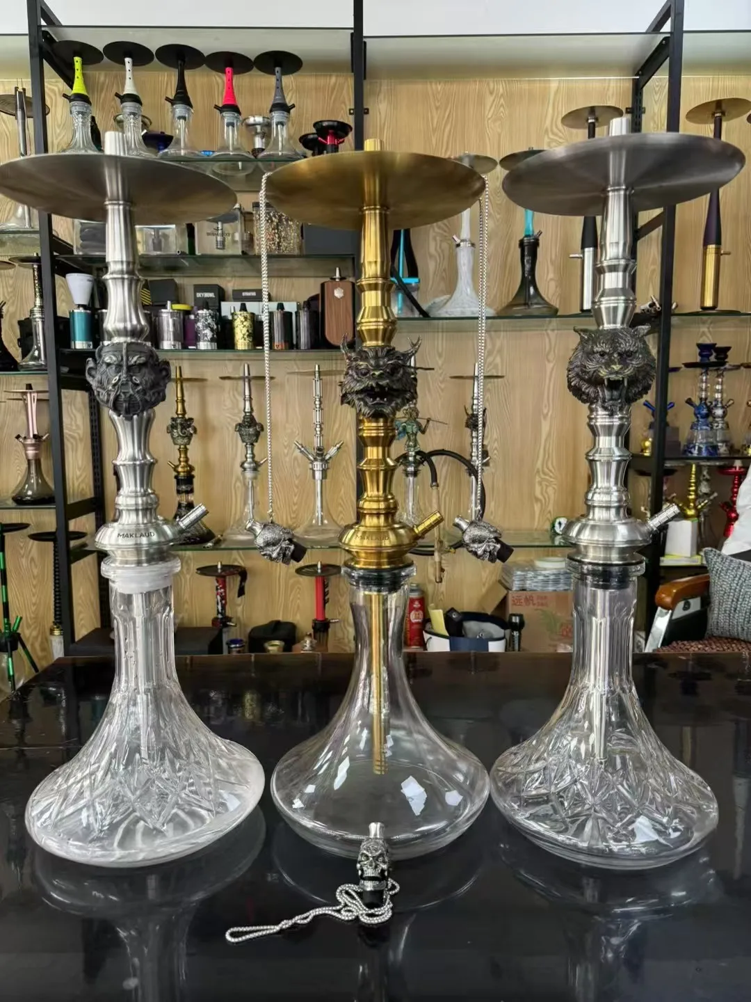 In Stock Premium Deluxe Luxury Hookah Shisha Hookah Russian Style Stainless Steel Wood Package Hookah Chicha Shisha