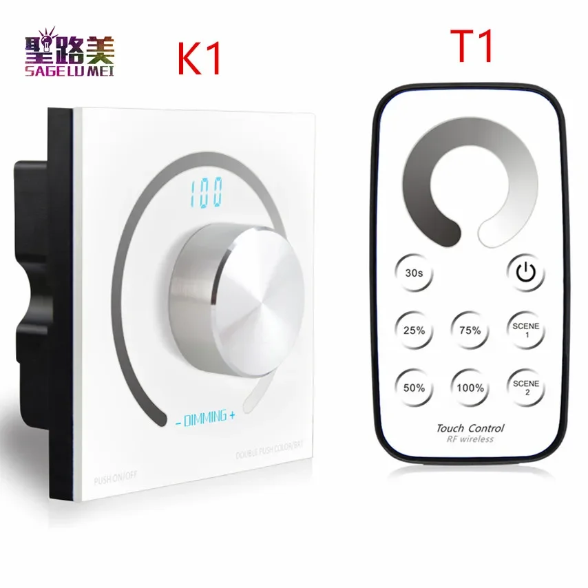 

T1 RF Remote Wireless Switch knob K1 Brightness Rotary single color touch panel Dimmer LED controller for led stirp DC12V - 24V