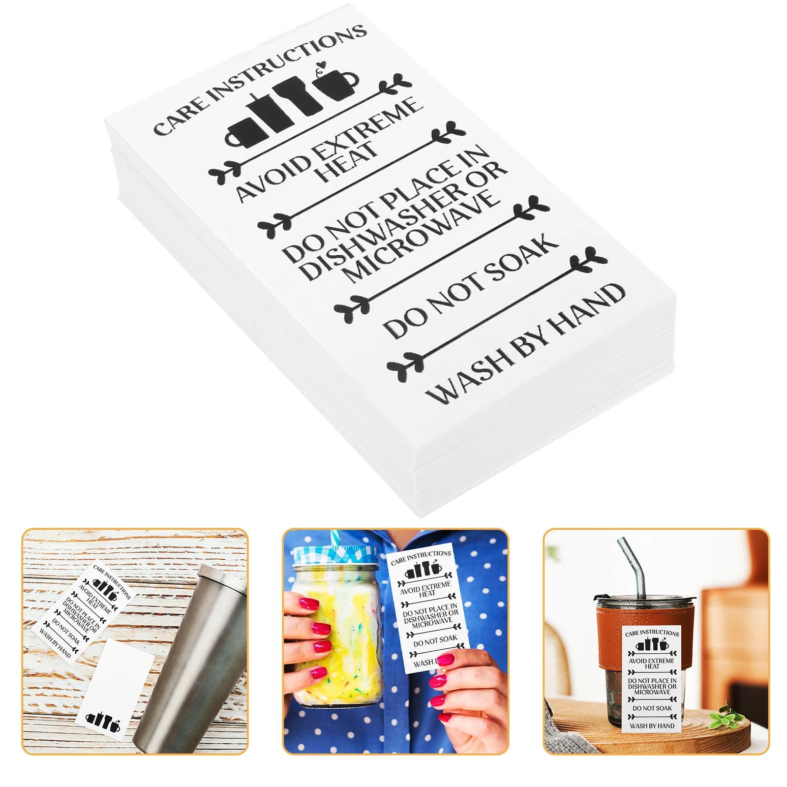 50 Pcs Labels Glass Instruction Card Cup Care Cards Guide Customer White Small Package Insert for Tumbler