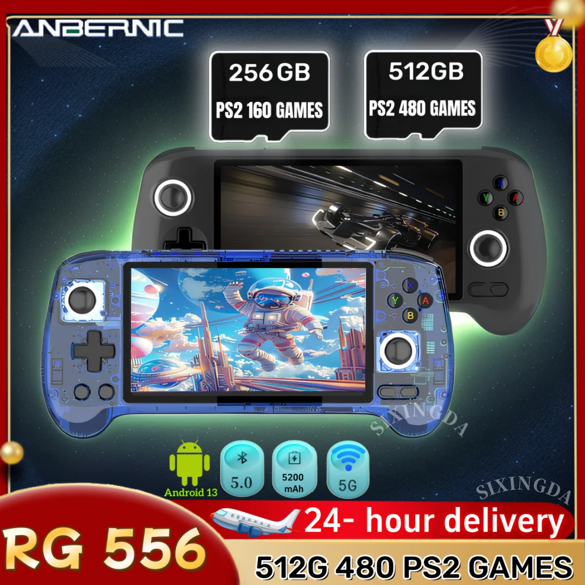 ANBERNIC RG556 Retro Handheld Game Console Video Player 5.48 Inch OLED Screen Bluetooth WIFI Android13 8G+128G 512G PSP PS2 Gift