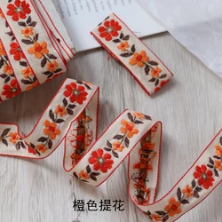 2CM 3YARES Orange Flower Cotton Embroidered Woven Jacquard Ribbon Handmade DIY Sewing Clothing Accessories Lace Textile