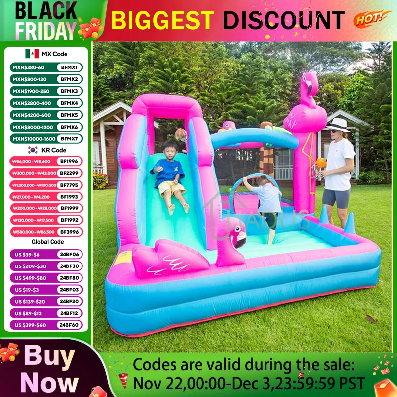 Courtyard Inflatable Castle with Slide Bounce House with Blower Bouncy Castle Outdoor Party Game Play House as Children's Gifts