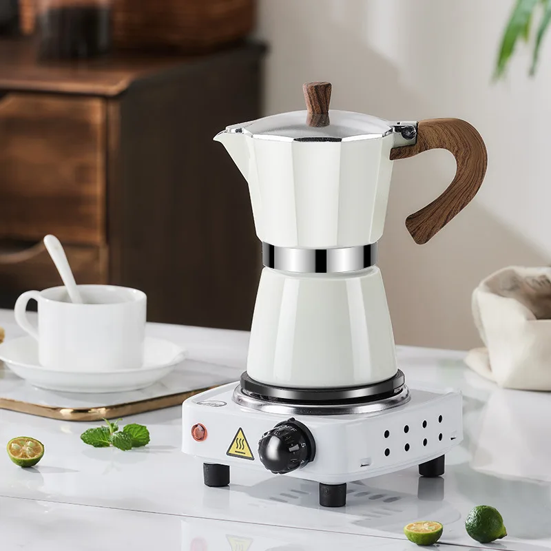 

Итальянская кофеварка, горшок для мока 150 мл и 300 мл с двойным клапаном, плита для приготовления эспрессо для дома, кемпинга и подарков