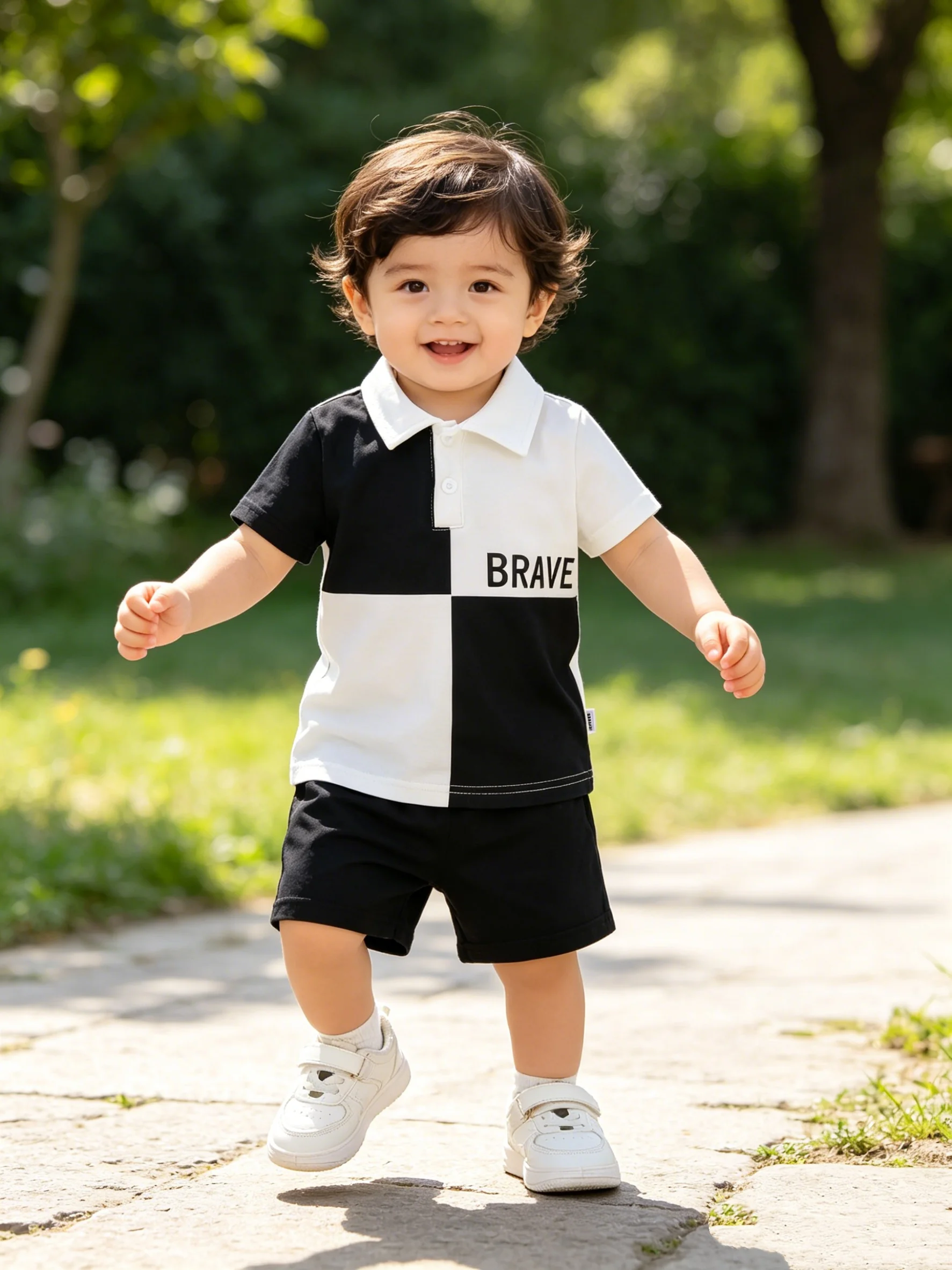 conjunto-de-polo-xadrez-de-verao-para-meninos-camisa-polo-de-manga-curta-em-preto-e-branco-calcas-curtas-pretas-conjunto-de-duas-pecas-para-bebes