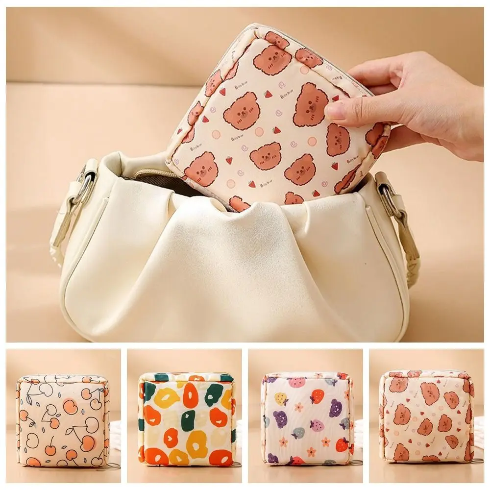 Strawberry Sanitary Napkin Storage Bag Cartoon Design Coin Purse Cherry Storage Bag Small Item Bag Cosmetic Bag