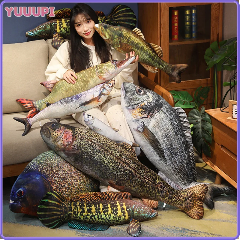 

40 см плюшевая игрушка с имитацией рыбы, чучело, пиранья, окунь, кошка, игрушка, интерактивная игра для родителей и детей, милая подушка для дивана для детей, подарок