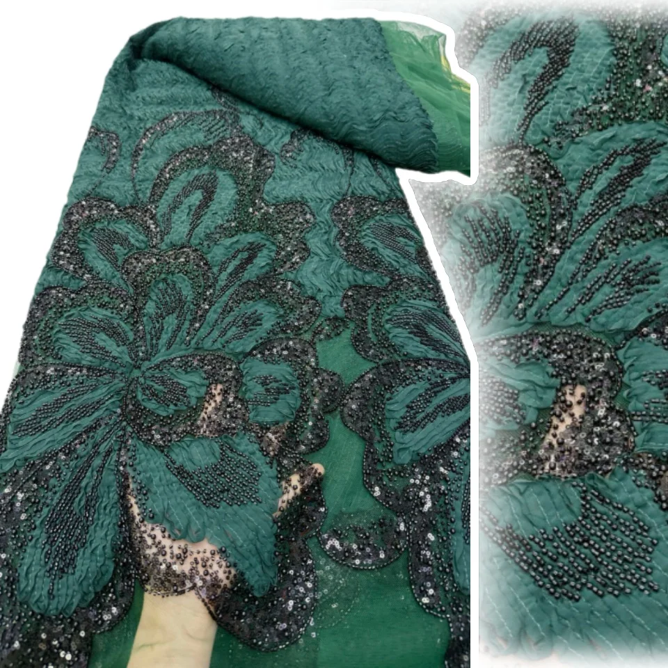 

Африканское кружево 5 ярдов, высококачественное, 2026, нигерийское, розовое, с пайетками, бисером, 3D вышивкой, цветочное, для шитья, 2281