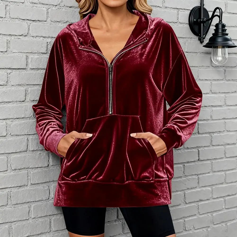 Women Autumn Coat Velvet Hooded Sweatshirt Women Oversized Zip Up Hoodie Fall Jacket with Pockets Flannel Coat Warm Long Sleeve