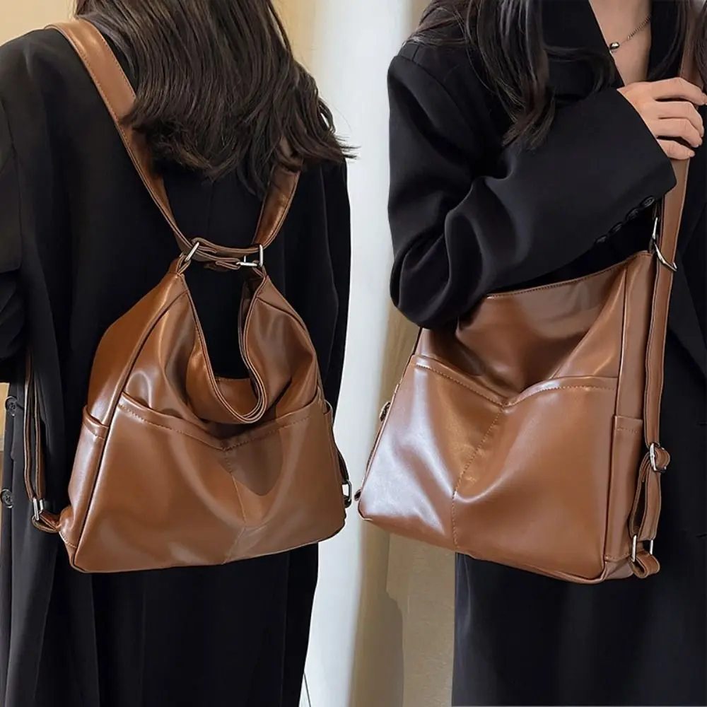 

Portable PU Retro PU Backpack Three uses Shoulder Bag Solid Color Shoulder Bag Handbag Large Capacity Retro Crossbody Bag Girls