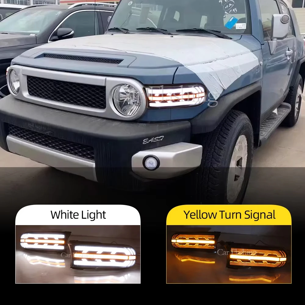 1Set Car LED headlight DRL Daytime running light fog lamp with yellow turn signal Fog light For Land cruiser FJ 2007 - 2022