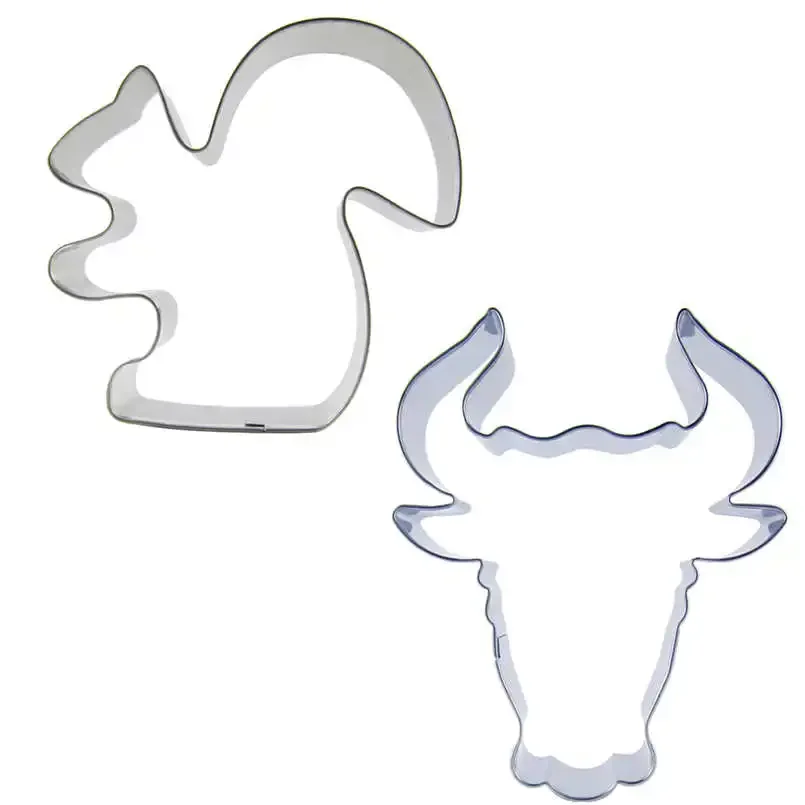 2 pcs Squirrel Bull Head Stainless steel Cookie cutter biscuit embossing machine Pastry soft candy molds Cake decorating tools