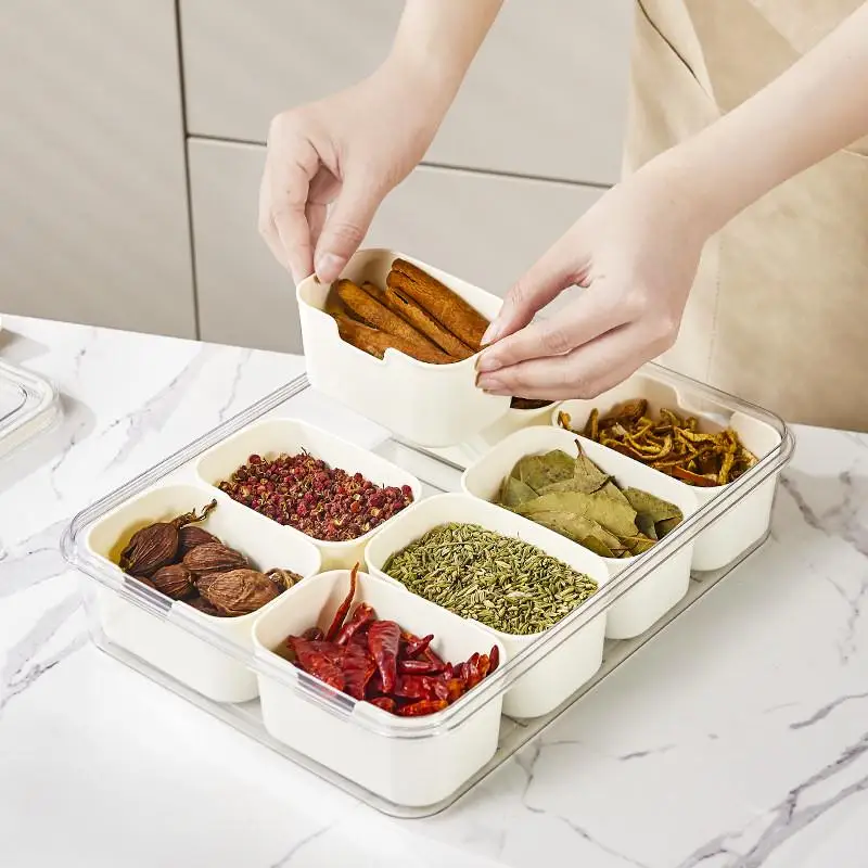 

Plastic Kitchen Storage Box Spice Preservation Container Transparent Food ade Sed Square ain Seasoning Organizer