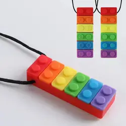 1Pc Sensory Chew Necklace Brick Chewy Kids Silicone Biting Pencil Topper Teether Toy, Silicone teether for children with autism