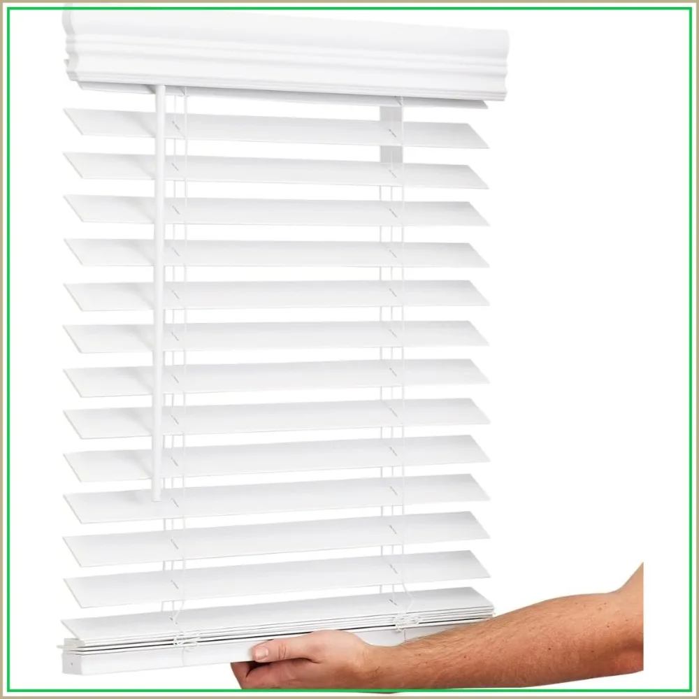 

2 Inch Faux Wood Blind, 34.5" Wide x 60" Long, Cordless, Bright White, Embossed, Indoor Window Blinds