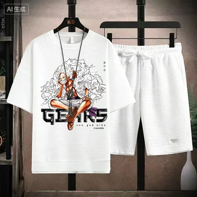 

Мужской комплект из 2 предметов: футболка и шорты с принтом Трафальгар Лоу «Хирург Смерти», вафельный трикотаж, аниме-манга, уличный стиль, спортивный костюм
