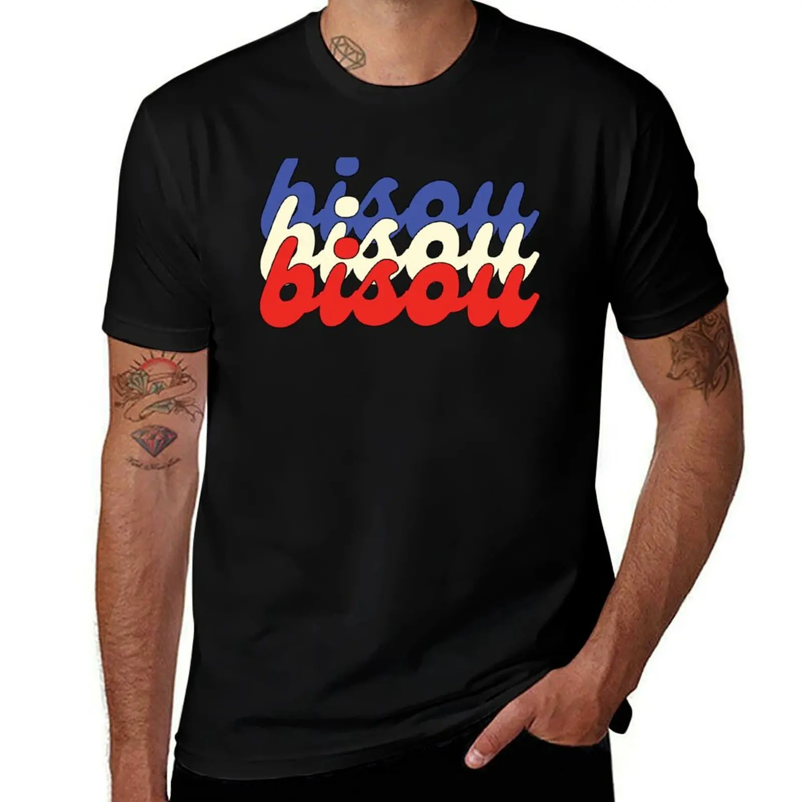 BISOU French Kiss Cute Greeting French Language T-Shirt Herren-T-Shirt Sommer-T-Shirt Herren-Casual-T-Shirt
