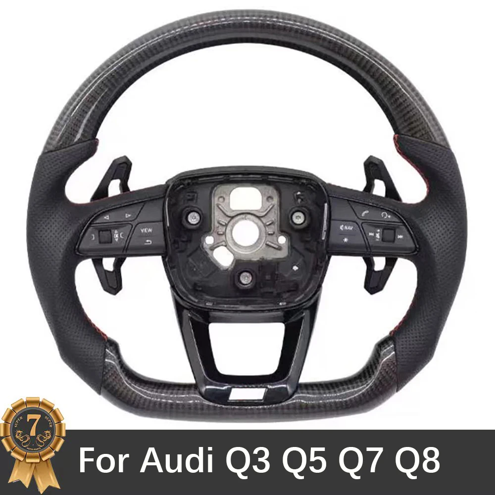 

For Audi Q3 Q5 Q7 Q8 Carbon Fiber Red Stitching Steering Wheel With S/RS Logo Punched Steering Wheel Assembly Accessories