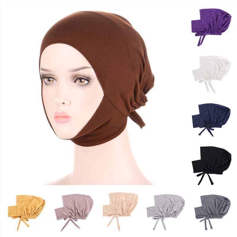 New Hot Solid Color Ramadan Muslim Women Hijab Jersey Cap Elastic Full Cover Muslim Scarf Islamic Caps Underscarf Turbante Mujer