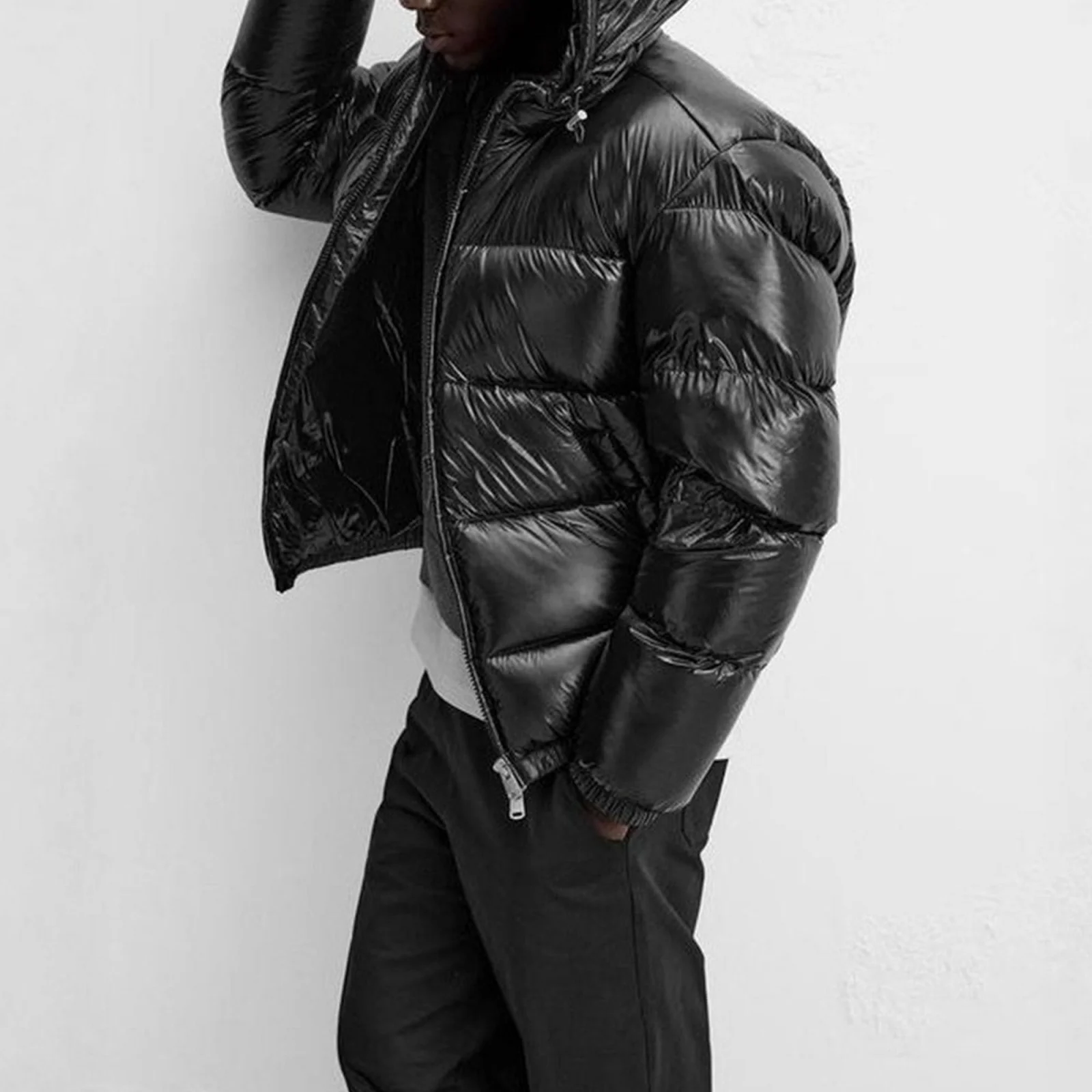 الرجال أسفل سترة عادية بلون مقنعين القطن وسادة مبطنة الرجال سميكة الشتاء معطف دافئ فضفاض جيب الخبز سترة معطف