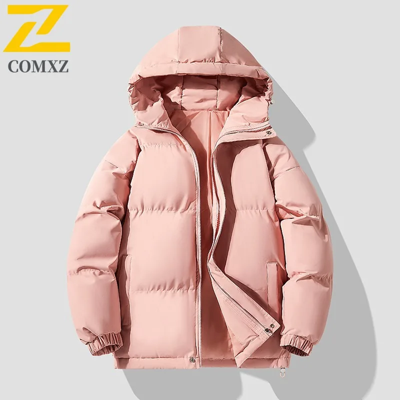 

COMXZ 2025, хлопковое мужское зимнее новое свободное пальто в гонконгском стиле больших размеров, молодежное стеганое пальто с капюшоном, пуховик