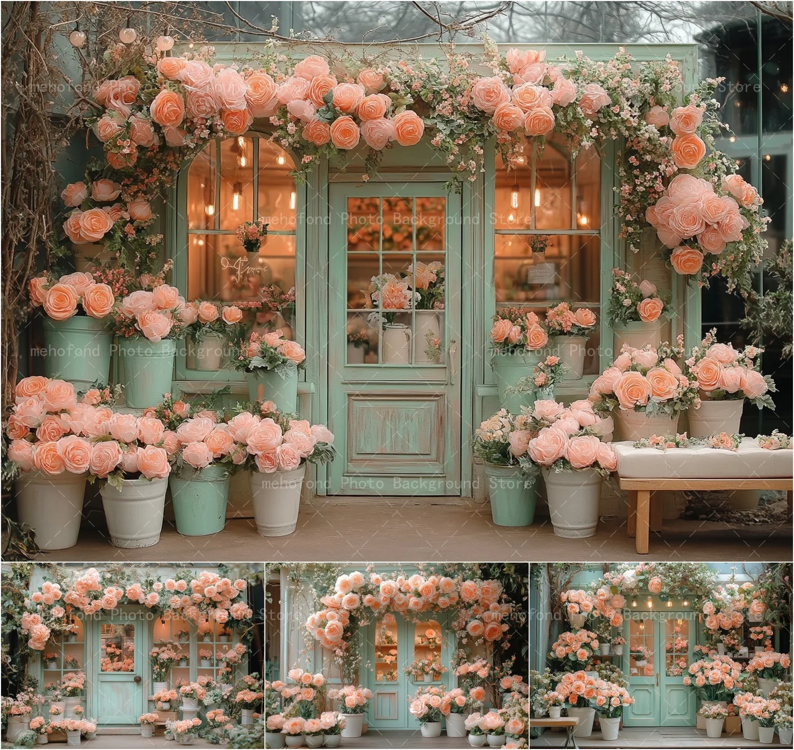 Mehofond Photography Background Spring Pink Rose Flower Potted Plants Simple Vine Strips Kids Family Portrait Backdrop Decor