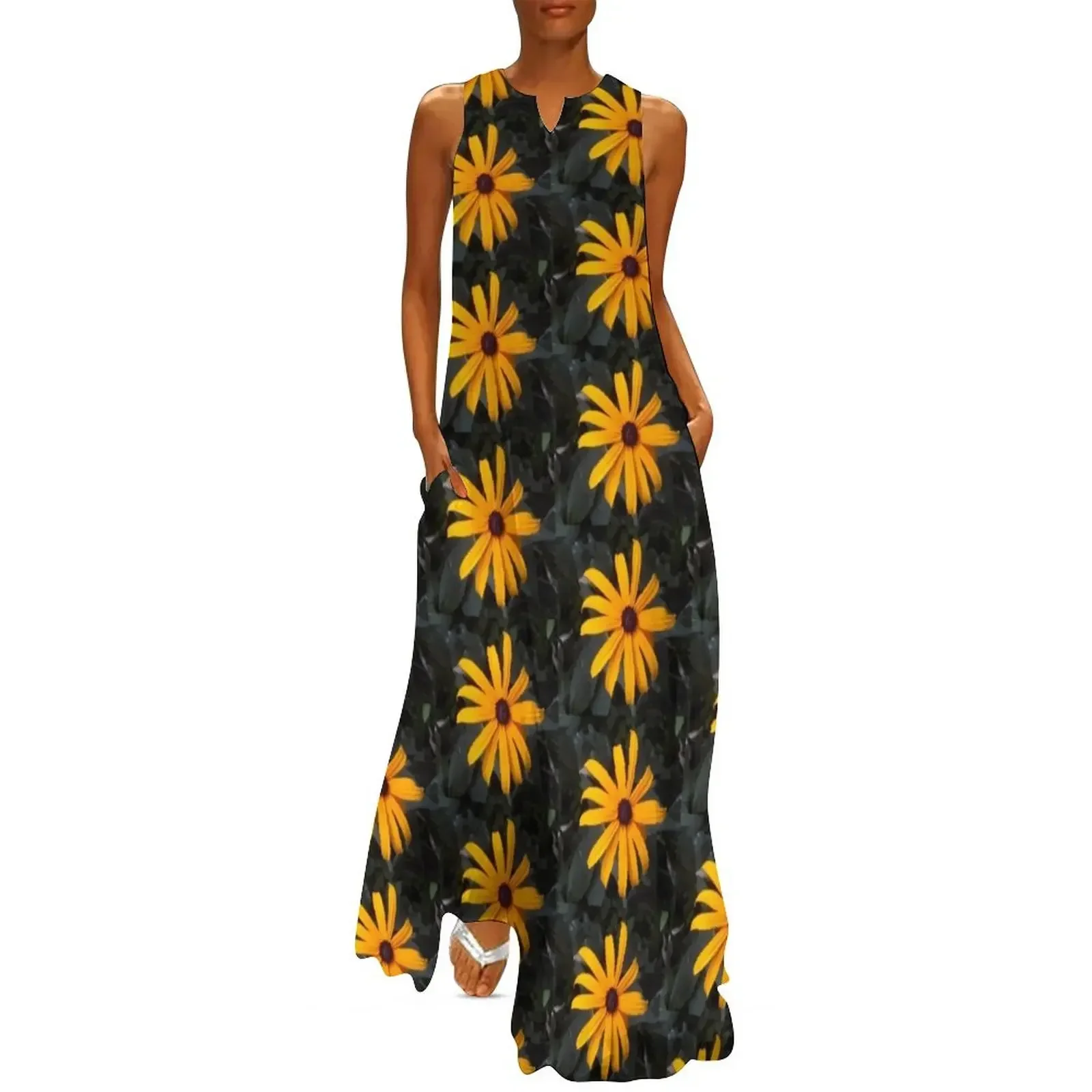 

Black Eyed Susan Flower Long Dress ladies dresses for special occasions bandage dress Woman clothing dresses for prom Dress