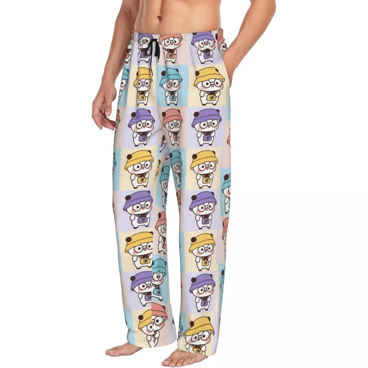 Custom Printed Bubu Dudu Pajama Pants for Men Animation Sleep Sleepwear Bottoms with Pockets