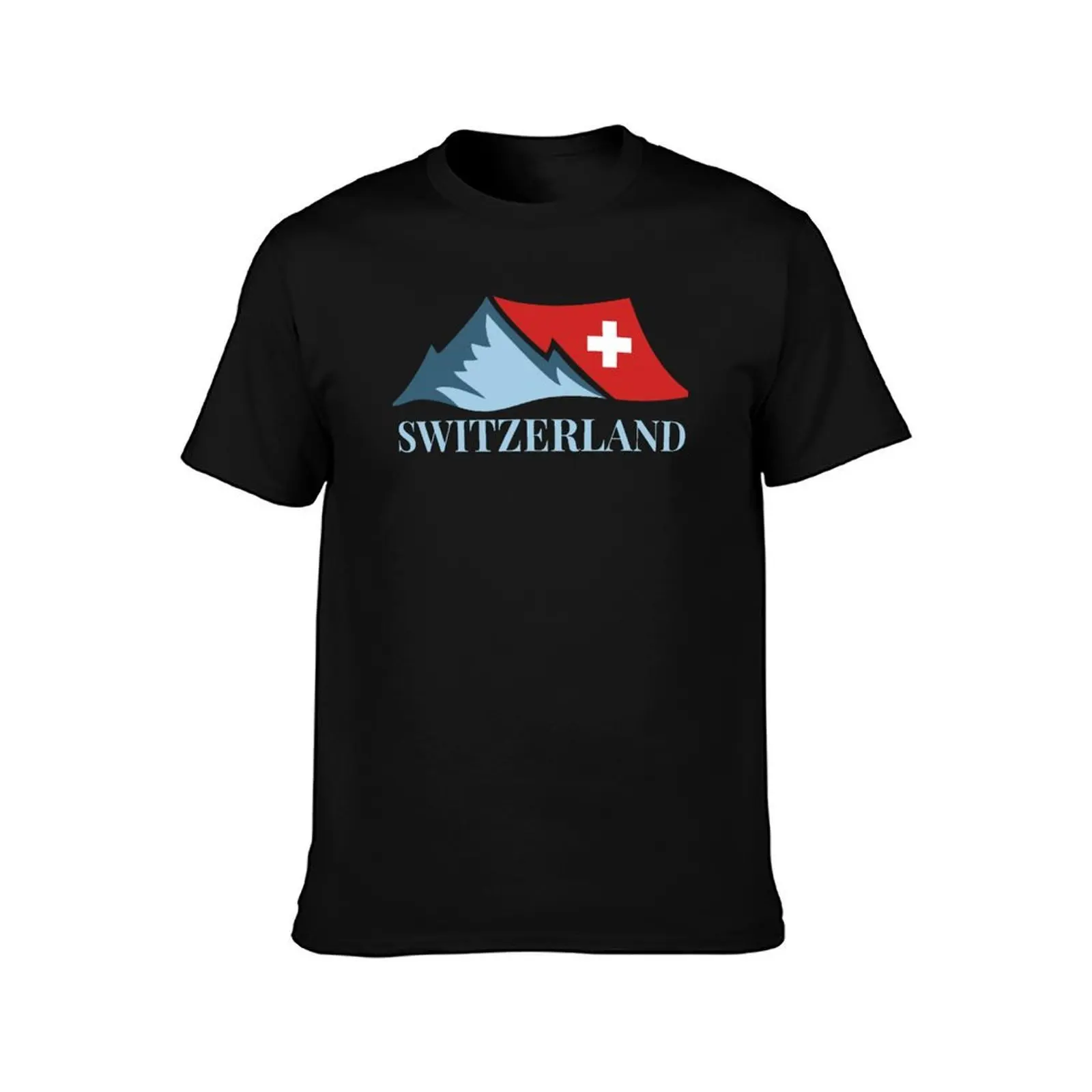 Swiss Alps with Swiss Flag - Travel T-Shirt Athletic Fit Sports Short Sleeve Top T-Shirt