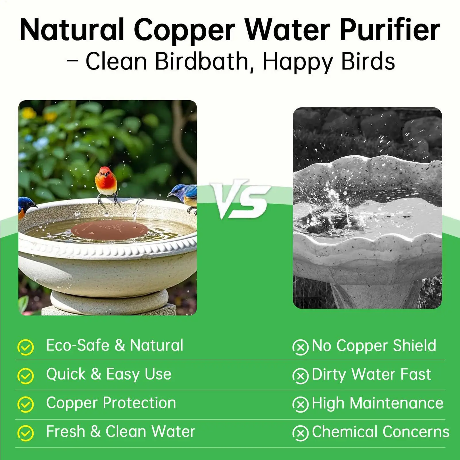 Copper Disk For Bird Bath With Triple-Point Support Purifier Copper Plate For Bird Bath For Outdoor Garden Deck Patio Bowl