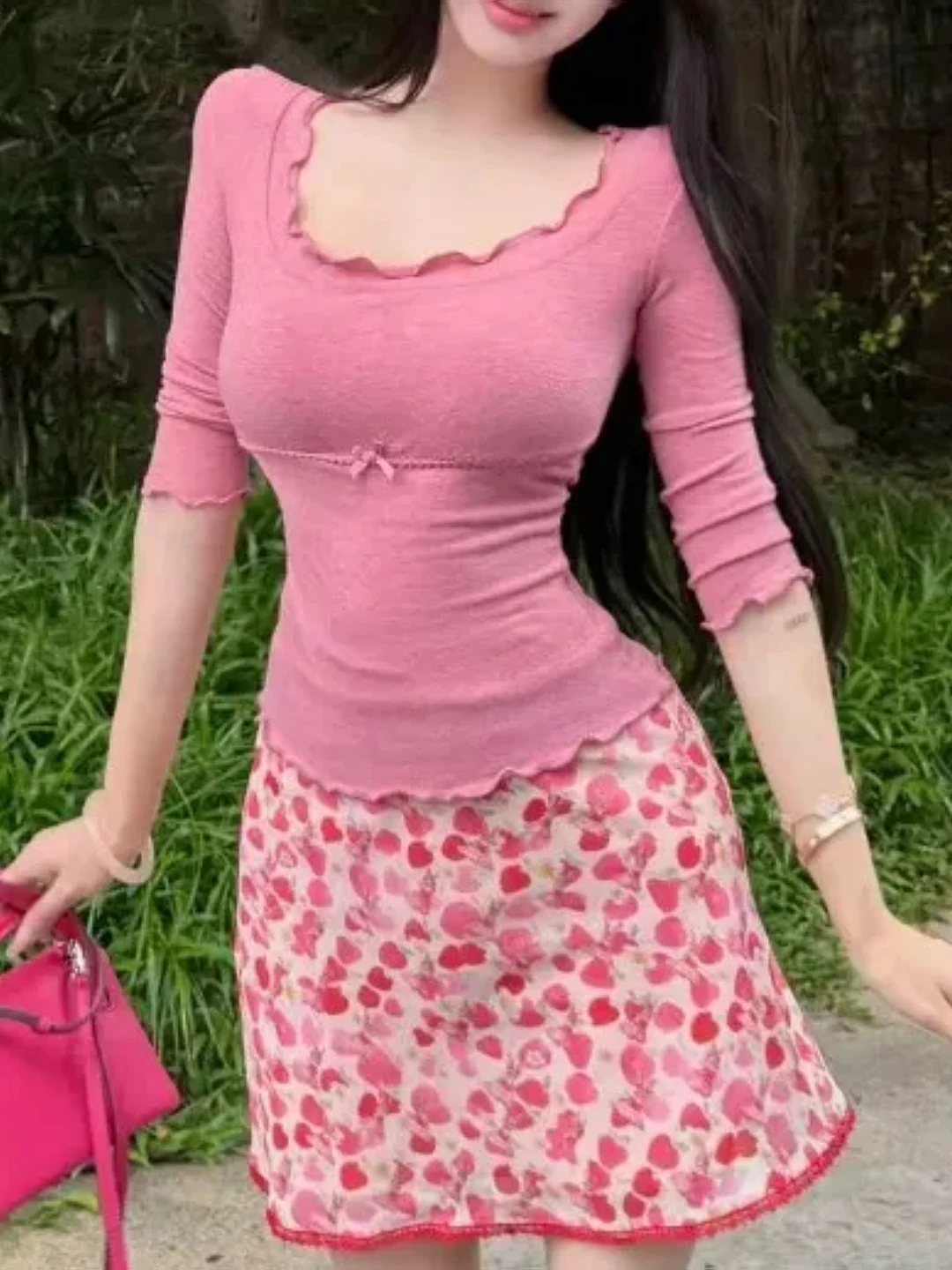 plus Size Women's Korean Style Dopaamine Gentle Wind Slim Fit mid Sleeve T-Shirt Summer New High Waist Slimming Top