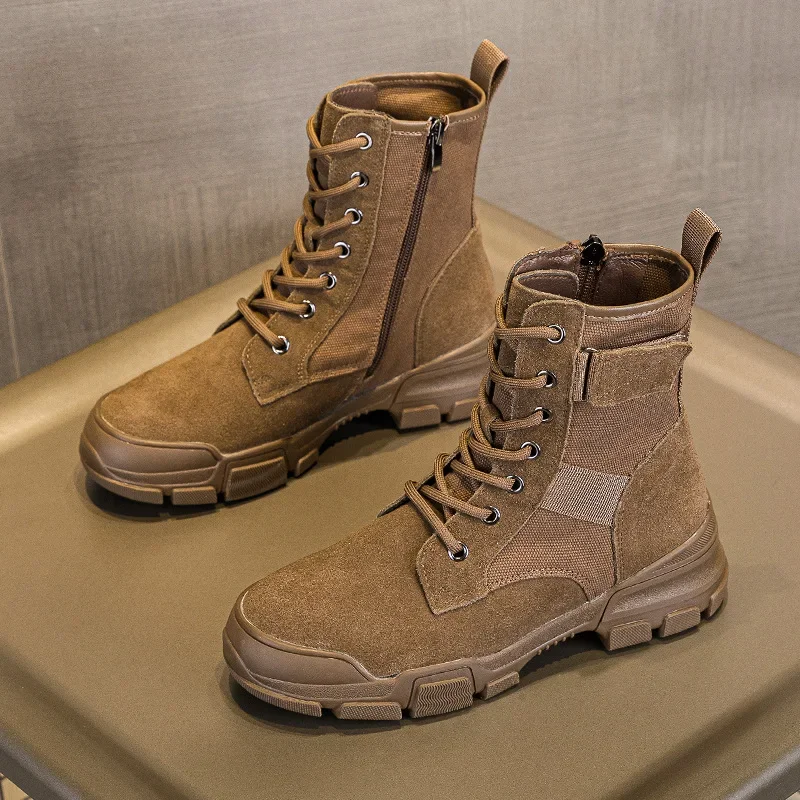 Leather Fashion Women's Boots, Winter Women's Sports Shoes Hiking Shoes Canvas Workwear Boots British Style Casual Women's Shoes