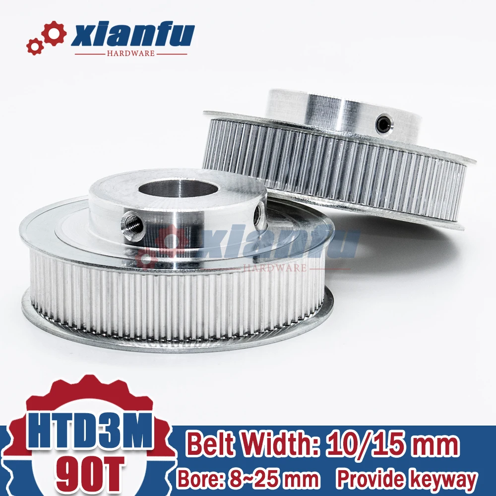 

HTD3M 90 Teeth Timing Pulley BF Aluminum 3M Bore 8/10/12/14/15/16/17/18/20/22/25/28mm HTD 90T Wheel 90Teeth Belt Width 10/15mm