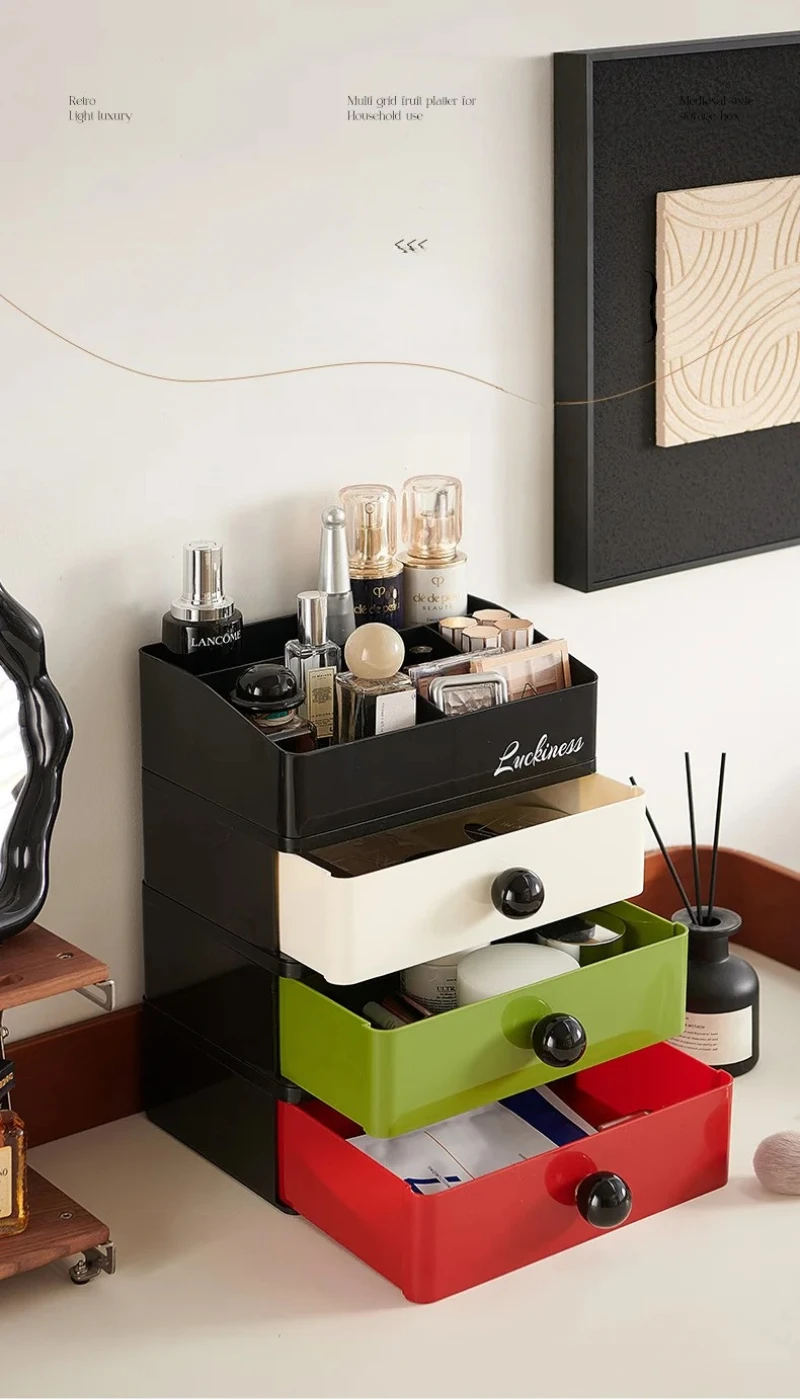 Desktop Stackable Cosmetic Storage Box Makeup Organizer Drawer-type Storage Box Student Sundries Organizer Plastic Storage Boxes