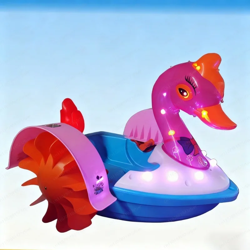 Cute swan-shaped hand-cranked boat with music, suitable for slow travel and family entertainment center safety