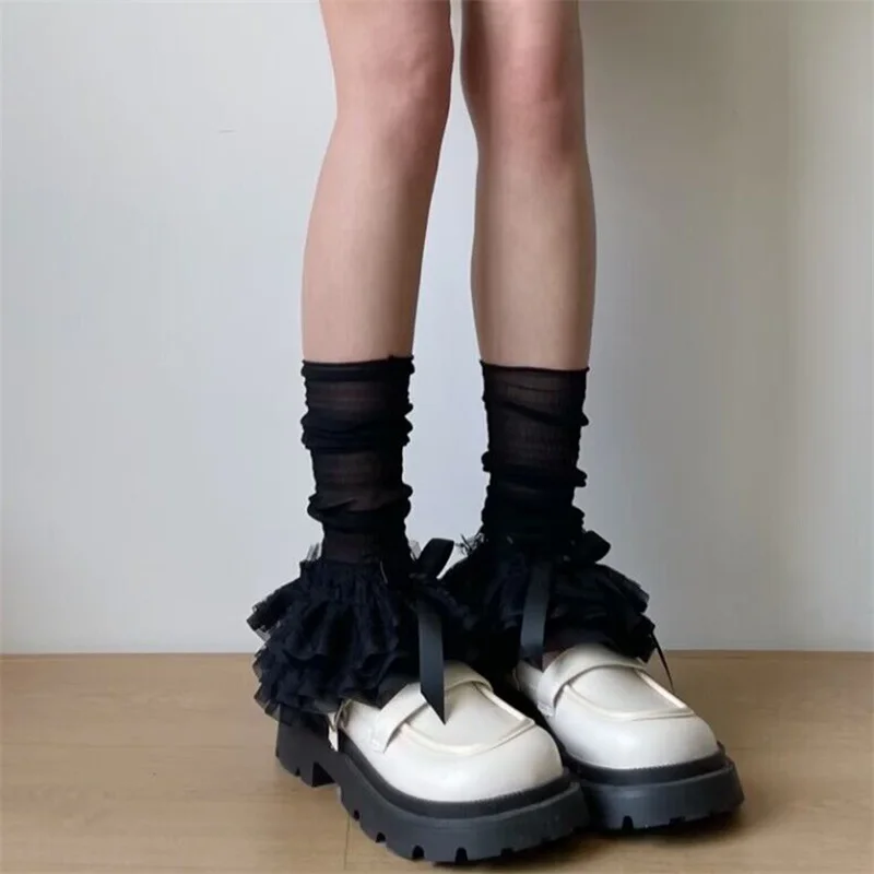 HEZIOWYUN Women\'s Y2K Lace Leg Warmers Cute Bows Layered Ruffles Elastic Socks Aesthetic Boot Cuffs for Streetwear Accessories