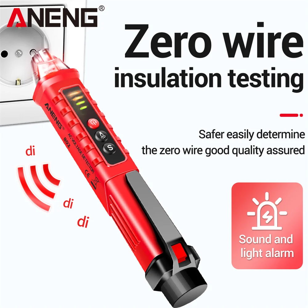 

ANENG VD802 Бесконтактный тестер напряжения переменного тока 12В-1000В с LED-фонариком, звуковой сигнализацией, автоматическим отключением, портативный электрический тестер-ручка