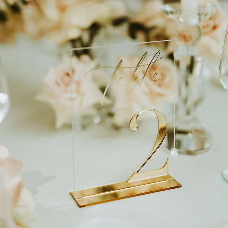 

3D Gold Table Numbers,Clear Acrylic with Gold Number Signs,Wedding Table Numbers,Table Sign with Base,Plexiglass Acrylic Decor