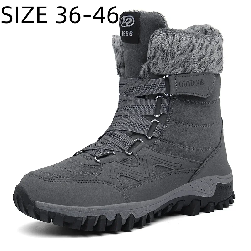 

New Winter Men Snow Boots Fur Plush Warm WoMen Ankle Boots Outdoor Waterproof Non-Slip Hiking Boots Work Shoes Size 36-46