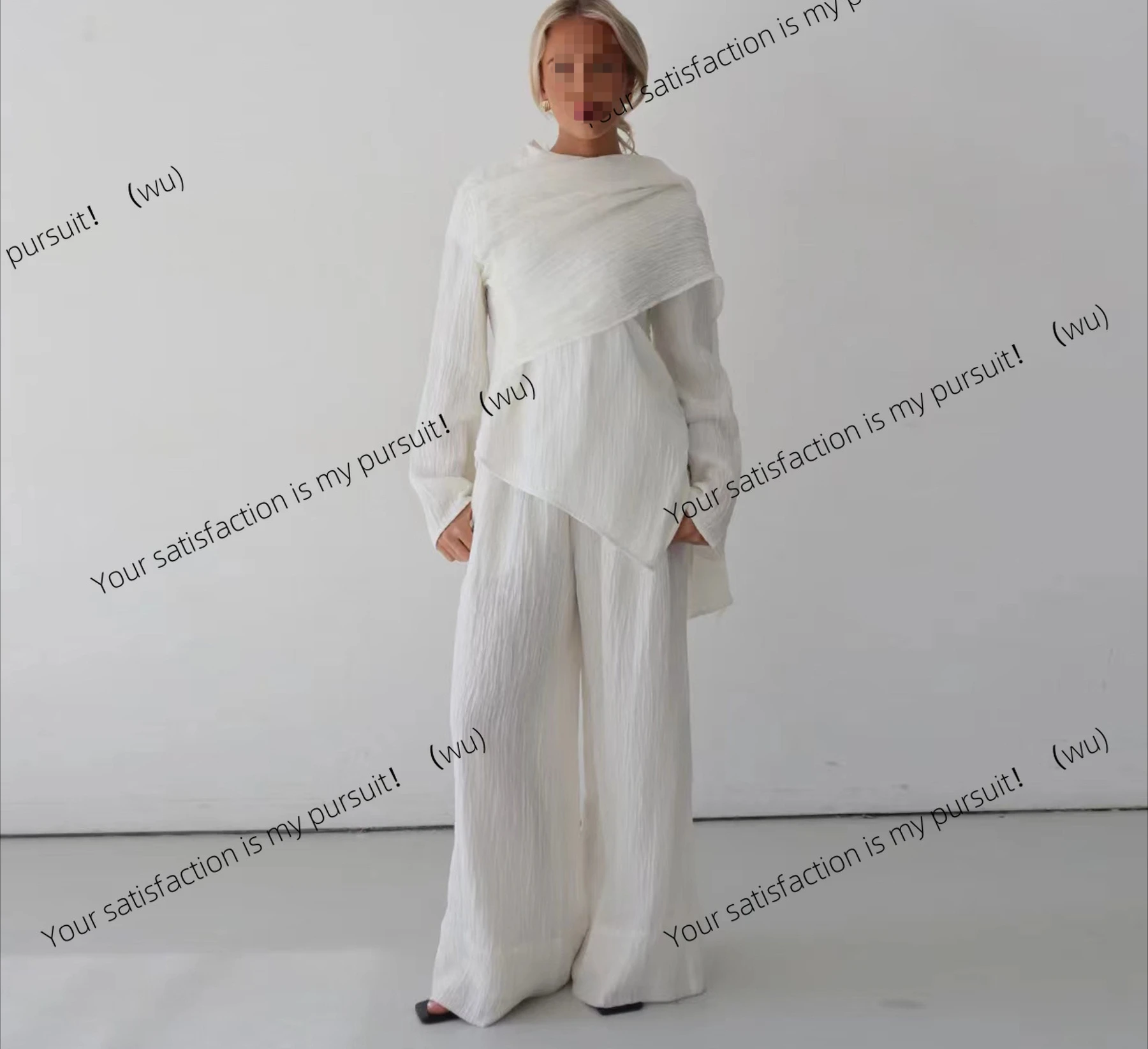 

ZOCI-Women's Muslim Eid al-Fitr robe suit, elegant solid color cardigan and button-down pants, plain suit