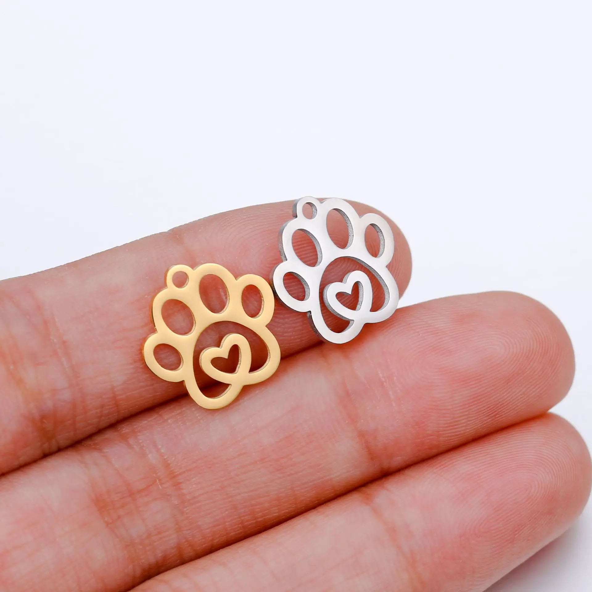 Mirror polished stainless steel hollow love dog PAWS Cat PAWS accessories DIY cute simple animal PAWS