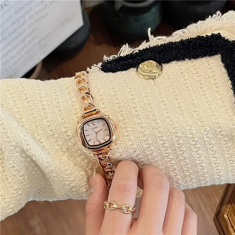 Fashion Women Watches Luxury Sea Blue Fritillaria Small Square Dial Watch Metal Bracelet Strap Wristwatches Relojes Para Mujer