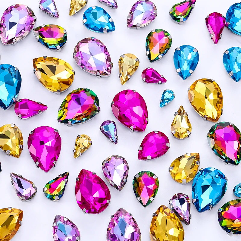 

DUCrystal 50pcs/pack MixSize Drop Glass Crystal Sew On Rhinestones Flatback Rhinestones for Clothes Crafts Sewing Decorations