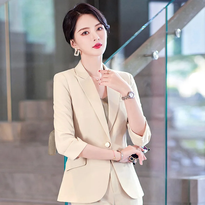 Fashion Temperament Office Wear Suit Slim-Fit Spring Clothes New Korean Style Slim-Fitting Work Clothes Three-Quarter Sleeve Sma